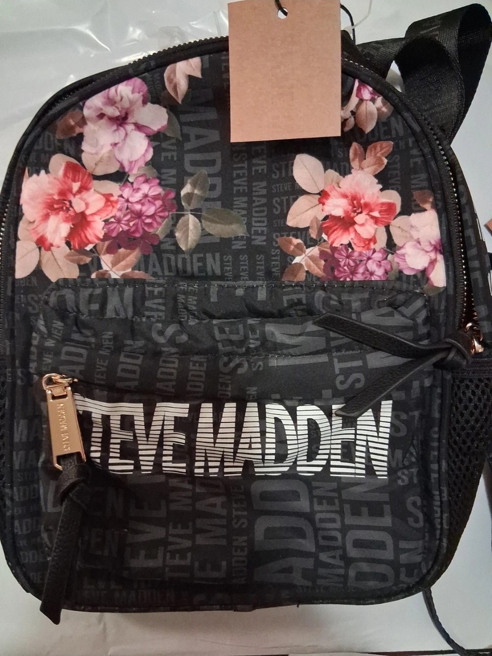 Steve Madden Black Floral Mini Backpack with Floral Zip Pouch - Picture 2 of 5